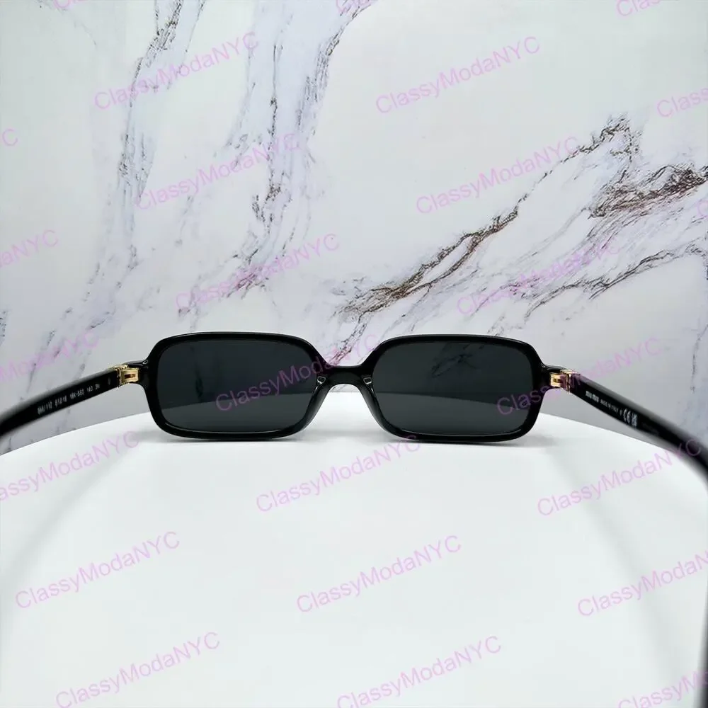 New MIU MIU Sunglasses Black Square Rectangle Acetate Gold Metal Logo Authentic